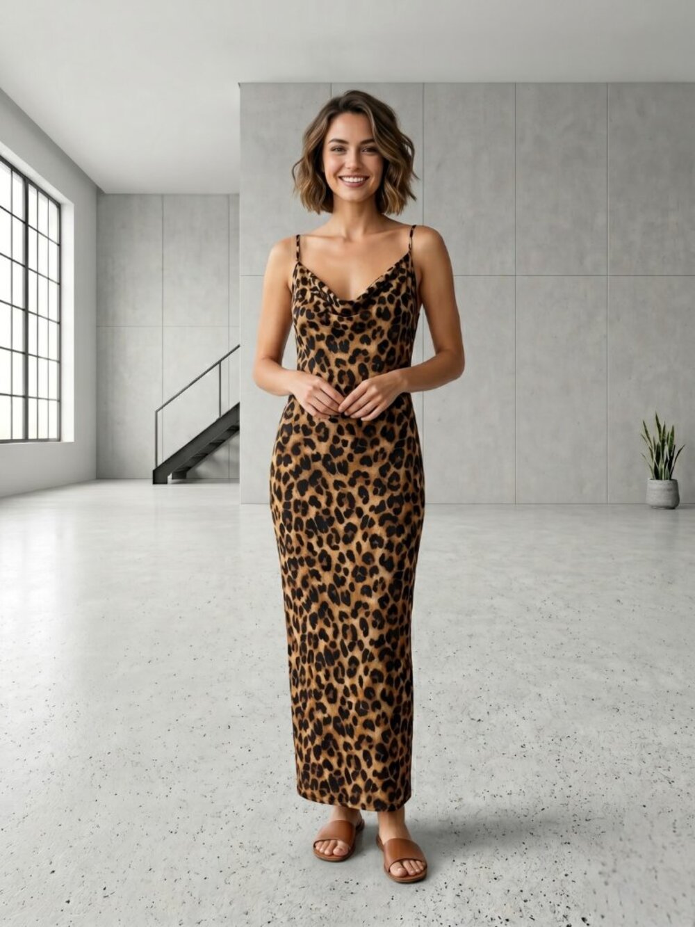 NWT Iris Leopard Print Maxi Dress Small Animal Print Y2K Slip